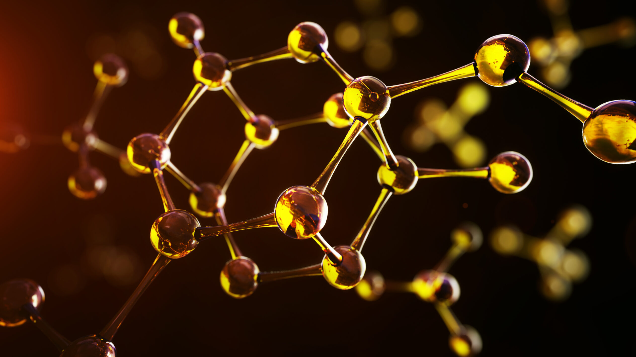 3d illustration of molecule model. Science background with molecules and atoms